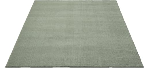 the carpet Relax Modern Fluffy Short Pile Rug, Non-Slip Underside, Washable up to 30 Degrees, Super Soft, Fur Look, Green, 80 x 150 cm