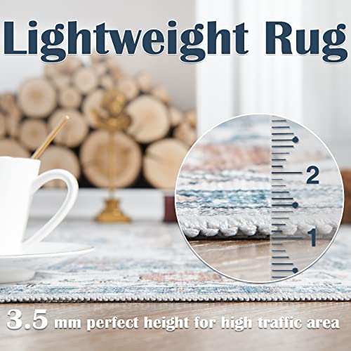 TOPICK Round Rug 4Ft Bohemian Area Rug Indoor Circle Grey Rug Washable Rug Floral Medallion Non Slip with Rubber Backing for Living Dining Room Entryway