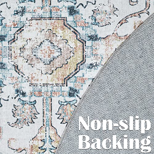 TOPICK Round Rug 4Ft Bohemian Area Rug Indoor Circle Grey Rug Washable Rug Floral Medallion Non Slip with Rubber Backing for Living Dining Room Entryway