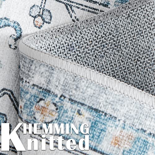 TOPICK Round Rug 4Ft Bohemian Area Rug Indoor Circle Grey Rug Washable Rug Floral Medallion Non Slip with Rubber Backing for Living Dining Room Entryway