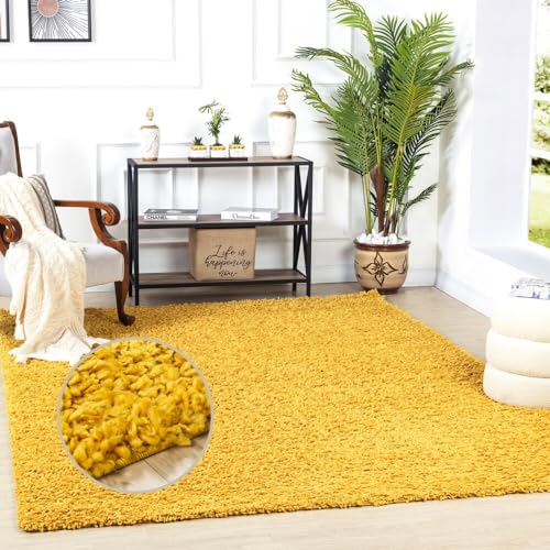 Surya Home Shaggy Rug - Modern Area Rugs Living Room, Dining Room, Soft Shaggy Rugs for Bedroom - Abstract Fluffy Rug, Easy Care Plush Pile - Large Rug 120x170 cm, Yellow Rug