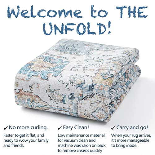 TOPICK Round Rug 4Ft Bohemian Area Rug Indoor Circle Grey Rug Washable Rug Floral Medallion Non Slip with Rubber Backing for Living Dining Room Entryway