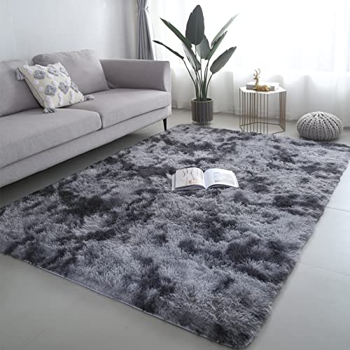 lekeplus Rugs Living Room Large Rugs Bedroom Anti Skid Rug Shaggy Soft Rug for Living Room Bedroom Play Area Kids Room Luxury Decorative(Dark grey, 120x160cm)