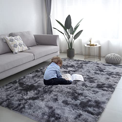 lekeplus Rugs Living Room Large Rugs Bedroom Anti Skid Rug Shaggy Soft Rug for Living Room Bedroom Play Area Kids Room Luxury Decorative(Dark grey, 120x160cm)