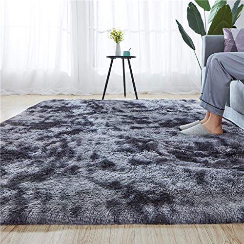 Tinyboy-hbq Area Rugs Living Room Bedroom Rug Soft Carpet Anti Slip Fluffy Large Rugs Shaggy Indoor Nursery Kids Rug Mat Soft Floor Mat Furry Plush Rug for Home Decor(Black gray, 80 * 120cm)