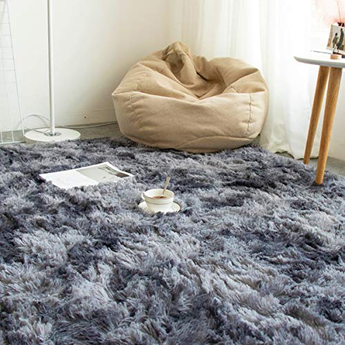 Tinyboy-hbq Area Rugs Living Room Bedroom Rug Soft Carpet Anti Slip Fluffy Large Rugs Shaggy Indoor Nursery Kids Rug Mat Soft Floor Mat Furry Plush Rug for Home Decor(Black gray, 80 * 120cm)