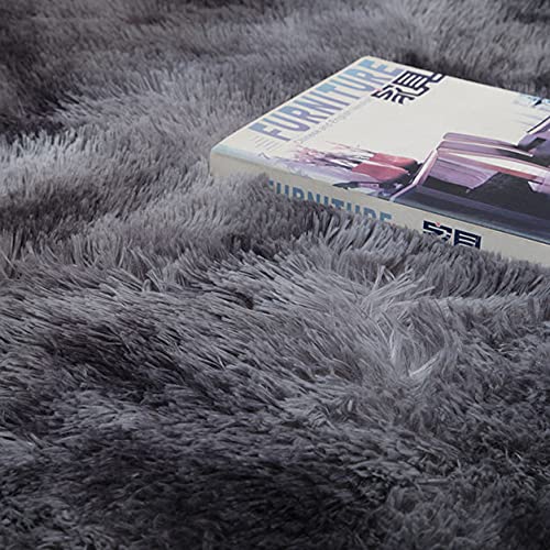 JURLEA Area Rug Modern Fluffy Shaggy Rugs for Living Room, Soft Non-Slip Carpet for Bedrooms, Boys Room, Girls Room, Play Room Modern Home Decor (Black Grey, 120 x 160 cm)