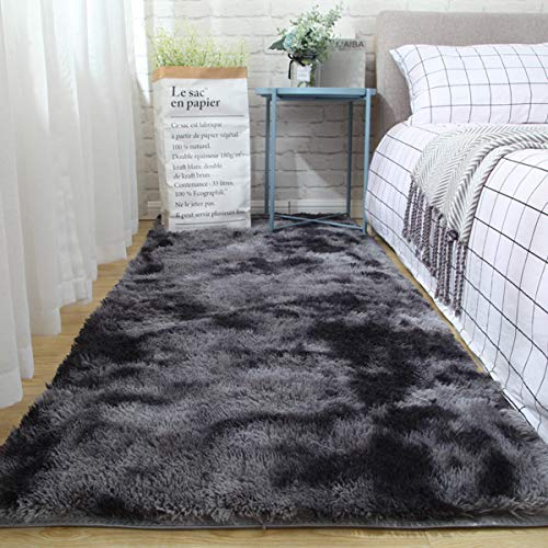 JURLEA Area Rug Modern Fluffy Shaggy Rugs for Living Room, Soft Non-Slip Carpet for Bedrooms, Boys Room, Girls Room, Play Room Modern Home Decor (Black Grey, 120 x 160 cm)