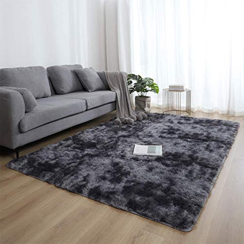 JURLEA Area Rug Modern Fluffy Shaggy Rugs for Living Room, Soft Non-Slip Carpet for Bedrooms, Boys Room, Girls Room, Play Room Modern Home Decor (Black Grey, 120 x 160 cm)