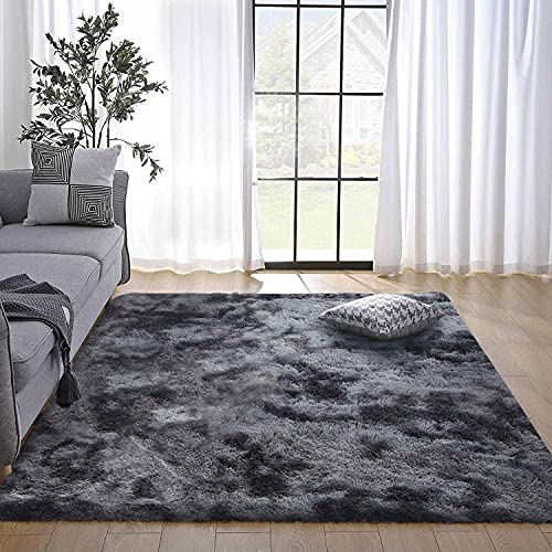 JURLEA Area Rug Modern Fluffy Shaggy Rugs for Living Room, Soft Non-Slip Carpet for Bedrooms, Boys Room, Girls Room, Play Room Modern Home Decor (Black Grey, 120 x 160 cm)