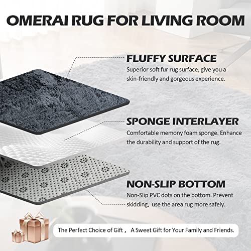 OMERAI Grey Rug Living Room Rug Large Anti Slip Rug Fluffy Rugs Faux Fur Rug Velvet Thick Rug Plush Shaggy Area Rugs Super Soft Floor Mat for Bedroom Kids Rooms Decor (Grey, 120 * 180cm)