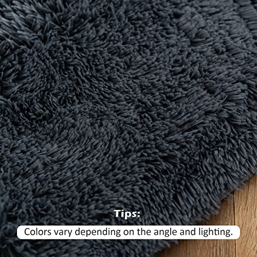 OMERAI Grey Rug Living Room Rug Large Anti Slip Rug Fluffy Rugs Faux Fur Rug Velvet Thick Rug Plush Shaggy Area Rugs Super Soft Floor Mat for Bedroom Kids Rooms Decor (Grey, 120 * 180cm)