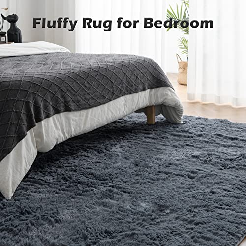OMERAI Grey Rug Living Room Rug Large Anti Slip Rug Fluffy Rugs Faux Fur Rug Velvet Thick Rug Plush Shaggy Area Rugs Super Soft Floor Mat for Bedroom Kids Rooms Decor (Grey, 120 * 180cm)