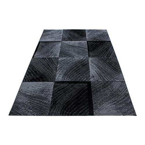viceroy bedding Rug CHECK Modern Design Black Grey Charcoal Rugs Living Room Extra Large Size Soft Touch Short Pile Style Carpet Area Rugs Non Shedding (120cm x 170cm (4ft x 6ft))