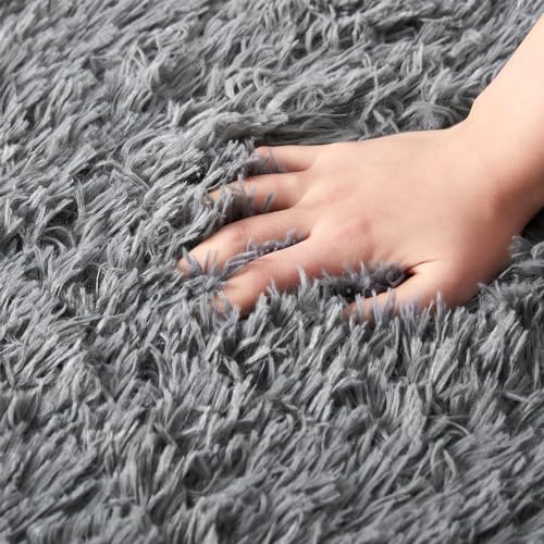 AMEHA Rugs Living Room - Grey Area Rugs for Bedroom Non-Slip - Modern Super Soft Fluffy Shaggy Thick Pile Small Rug Non-Shedding, 50cm x 80cm