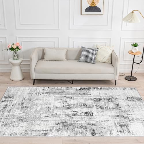 Vamcheer Machine Washable Rugs for Living Room - Modern Soft Faux Short Pile Area Rugs for Bedroom Dining Room Abstract Carpet for Office Kitchen Non Slip Non Shedding, 120x170CM, Grey