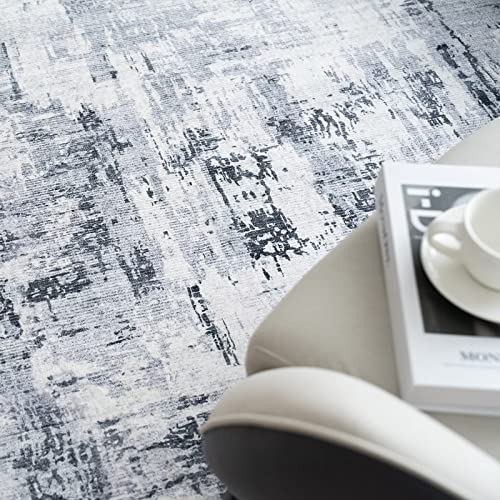 Vamcheer Machine Washable Rugs for Living Room - Modern Soft Faux Short Pile Area Rugs for Bedroom Dining Room Abstract Carpet for Office Kitchen Non Slip Non Shedding, 120x170CM, Grey