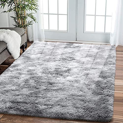Calore Fluffy Area Rugs，Living Room Rugs Shaggy Area Rugs Bedroom Carpet Rugs living room Large Rug Soft Kids Room Rugs Comfortable Floor Mat for Home Decor (Grey White, 120 x 160 cm)