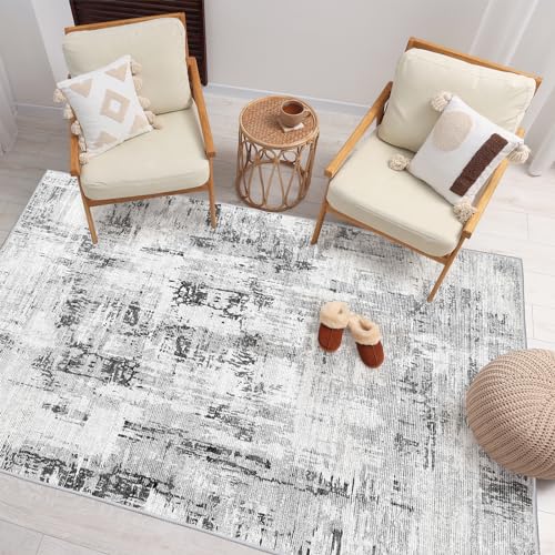 Vamcheer Machine Washable Rugs for Living Room - Modern Soft Faux Short Pile Area Rugs for Bedroom Dining Room Abstract Carpet for Office Kitchen Non Slip Non Shedding, 120x170CM, Grey
