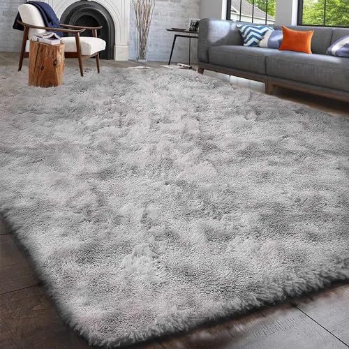 Calore Fluffy Area Rugs，Living Room Rugs Shaggy Area Rugs Bedroom Carpet Rugs living room Large Rug Soft Kids Room Rugs Comfortable Floor Mat for Home Decor (Grey White, 120 x 160 cm)