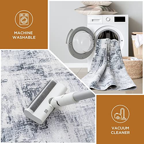 Vamcheer Machine Washable Rugs for Living Room - Modern Soft Faux Short Pile Area Rugs for Bedroom Dining Room Abstract Carpet for Office Kitchen Non Slip Non Shedding, 120x170CM, Grey