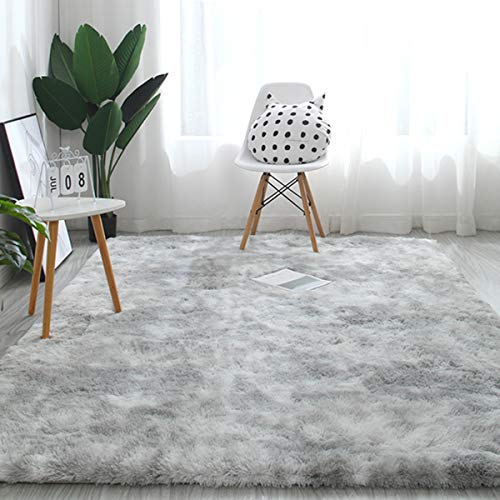 Calore Fluffy Area Rugs，Living Room Rugs Shaggy Area Rugs Bedroom Carpet Rugs living room Large Rug Soft Kids Room Rugs Comfortable Floor Mat for Home Decor (Grey White, 120 x 160 cm)
