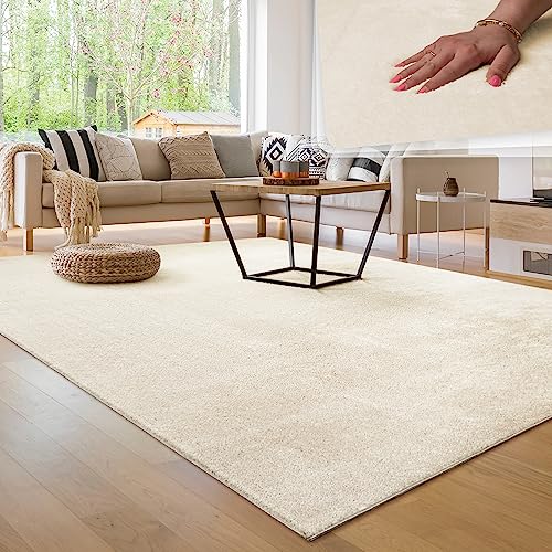 Paco Home Living Room Rug Fluffy Washable in Short Pile Soft, Size:140x200 cm, Colour:Cream