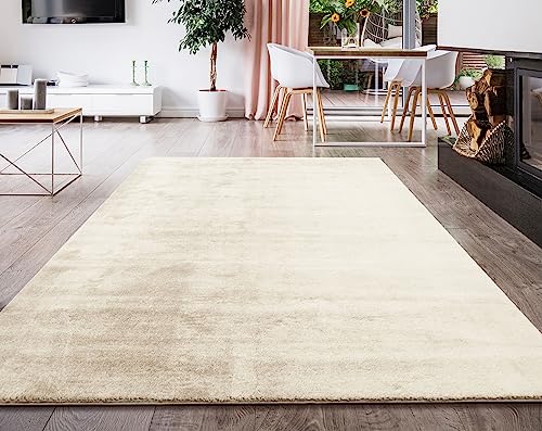 Paco Home Living Room Rug Fluffy Washable in Short Pile Soft, Size:140x200 cm, Colour:Cream
