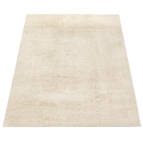 Paco Home Living Room Rug Fluffy Washable in Short Pile Soft, Size:140x200 cm, Colour:Cream