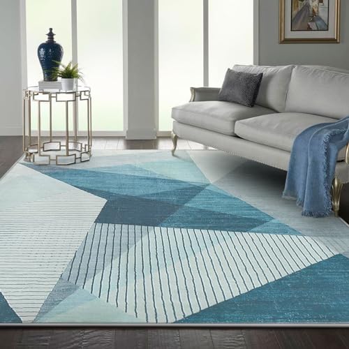ASIinnsy Area Rugs Modern Abstract Geometric Rugs Living Room Non-Slip Short Pile Rug Blue Grey Soft Large Rugs for Bedroom Home Decor Carpet (Blue Grey, 200 x 300 cm)