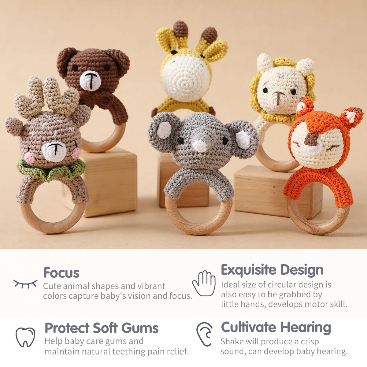 Crochet Animal Teething Rattle for Babies