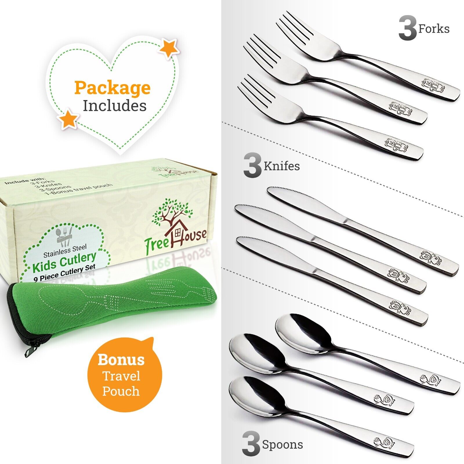 Stainless Steel Toddler Utensil Set (9PCS)