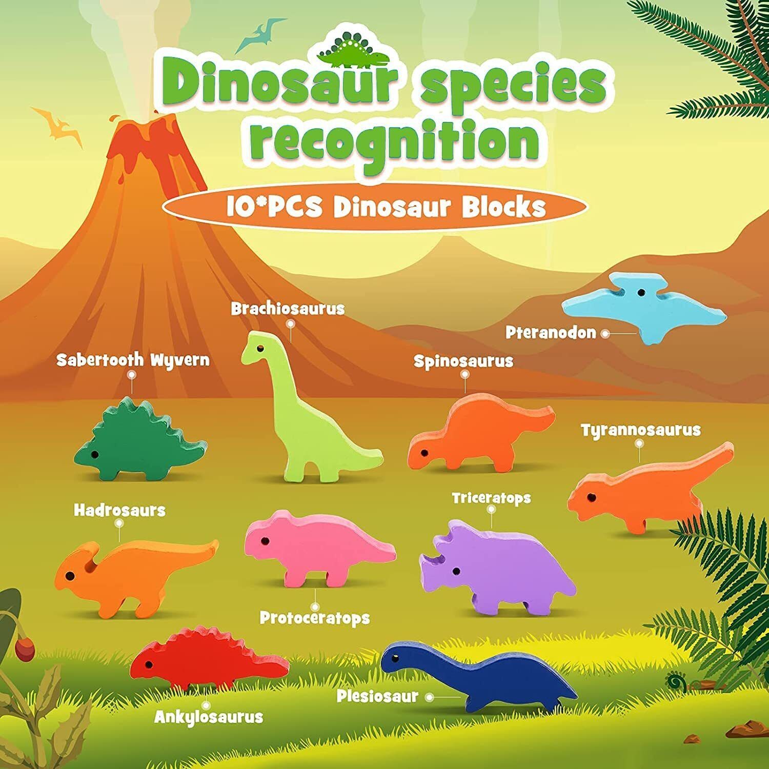 Dino Balance Stacking Wood Blocks for Toddlers