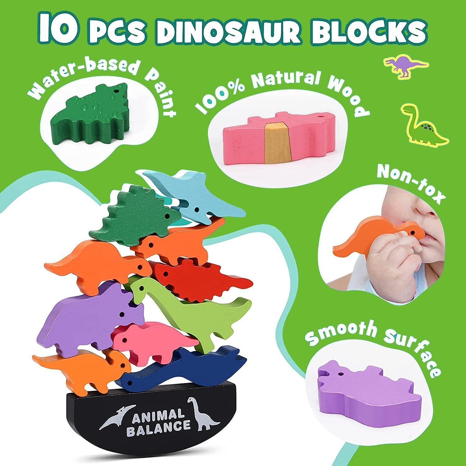 Dino Balance Stacking Wood Blocks for Toddlers