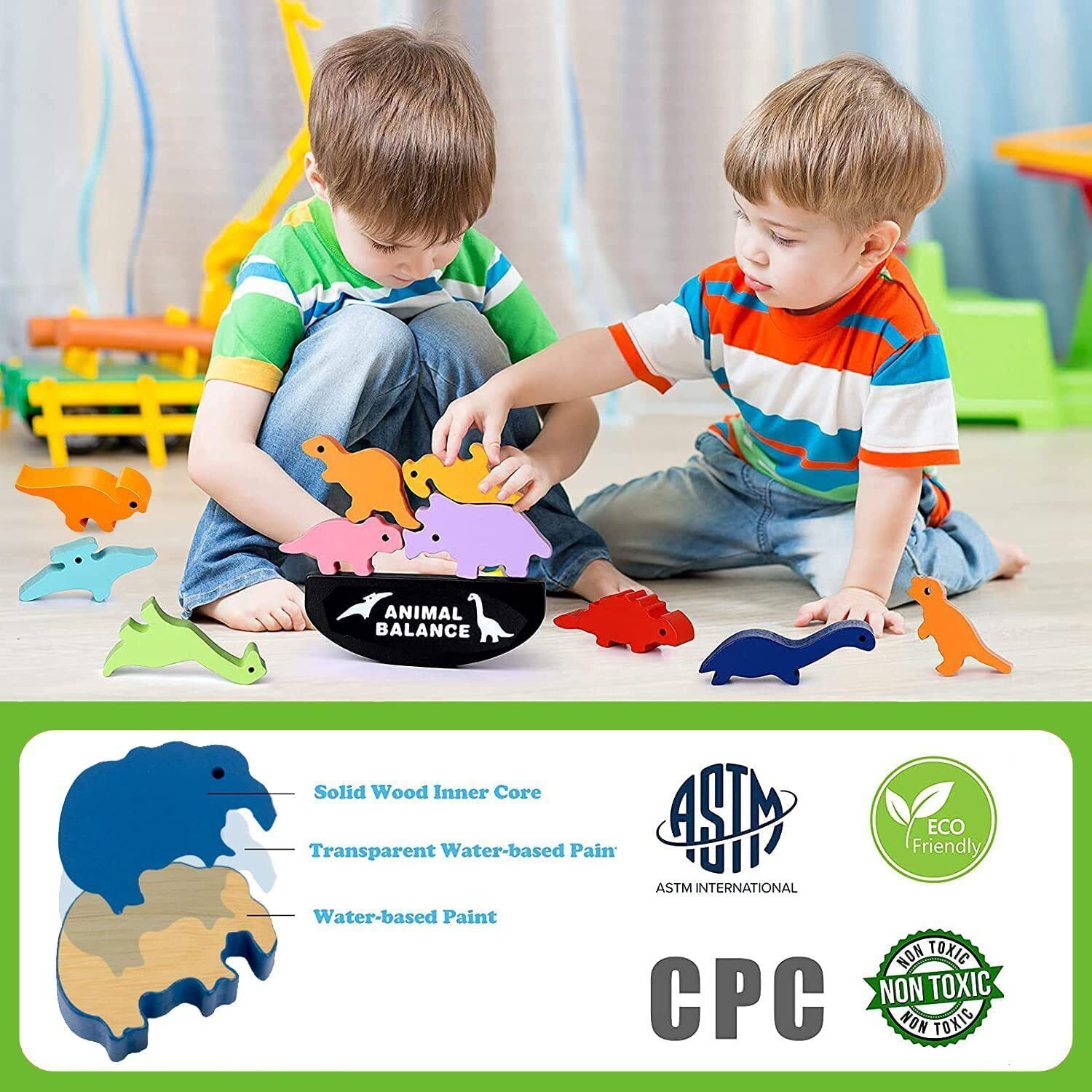 Dino Balance Stacking Wood Blocks for Toddlers