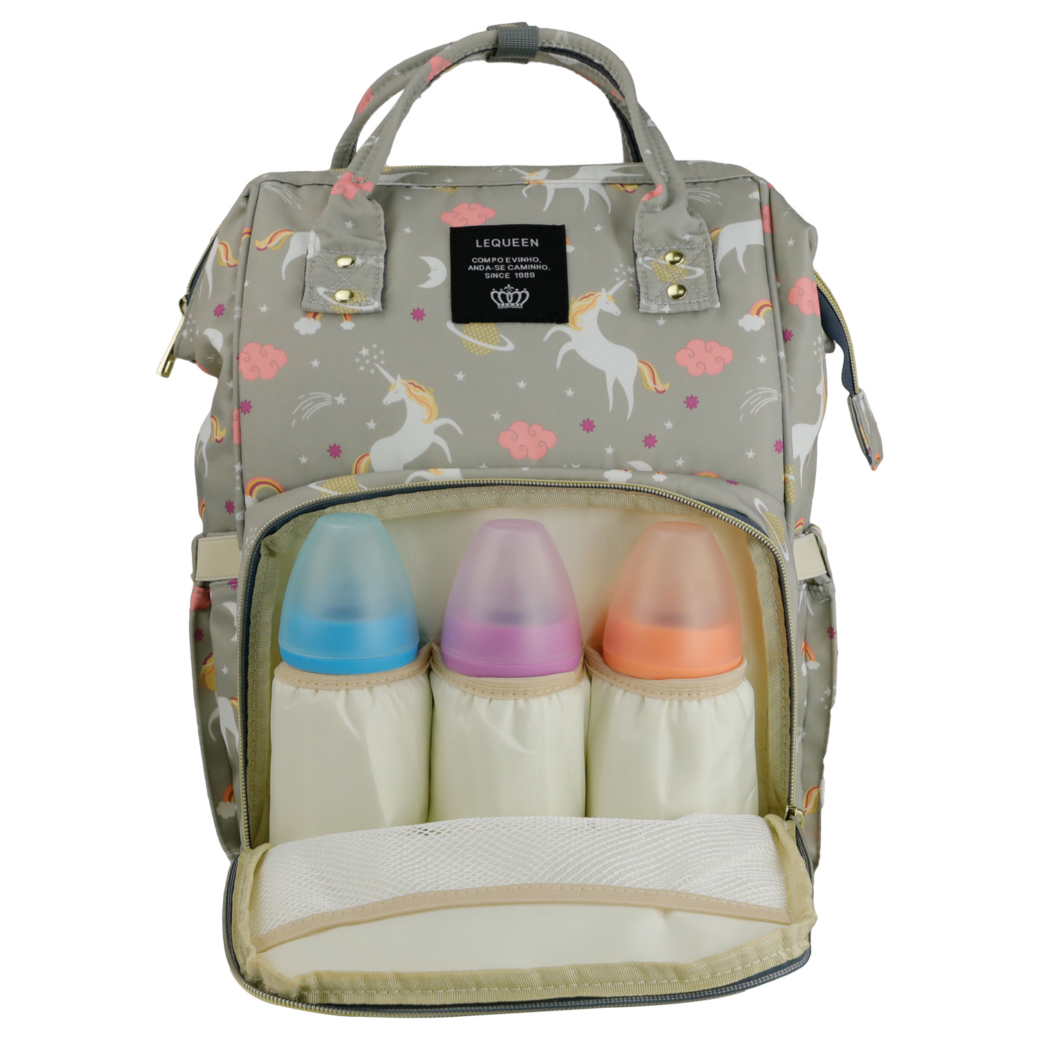 LEQUEEN Waterproof Baby Diaper Backpack - Light Gray