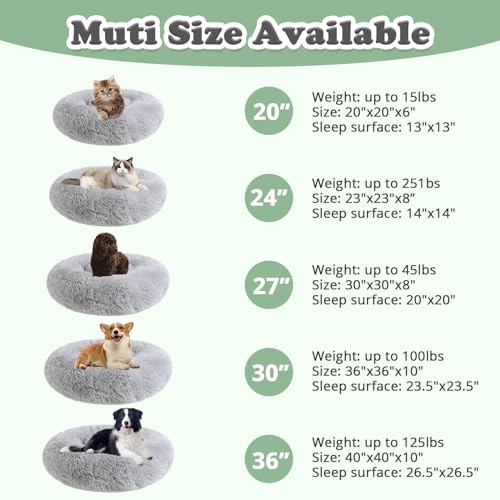 JOLLYVOGUE Calming Donut Bed - Anti-Anxiety Round Fluffy Cuddler, Small Puppy