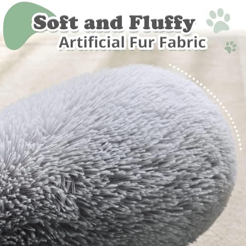 JOLLYVOGUE Calming Donut Bed - Anti-Anxiety Round Fluffy Cuddler, Small Puppy