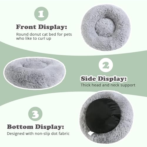 JOLLYVOGUE Calming Donut Bed - Anti-Anxiety Round Fluffy Cuddler, Small Puppy