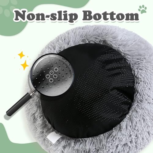 JOLLYVOGUE Calming Donut Bed - Anti-Anxiety Round Fluffy Cuddler, Small Puppy