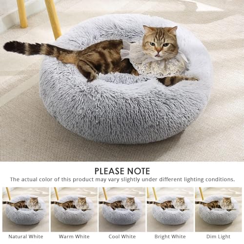 JOLLYVOGUE Calming Donut Bed - Anti-Anxiety Round Fluffy Cuddler, Small Puppy