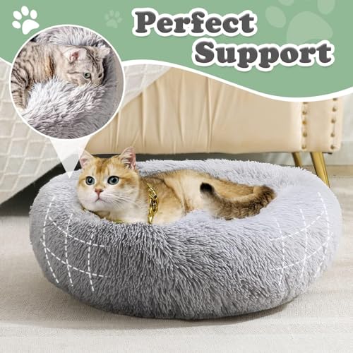 JOLLYVOGUE Calming Donut Bed - Anti-Anxiety Round Fluffy Cuddler, Small Puppy