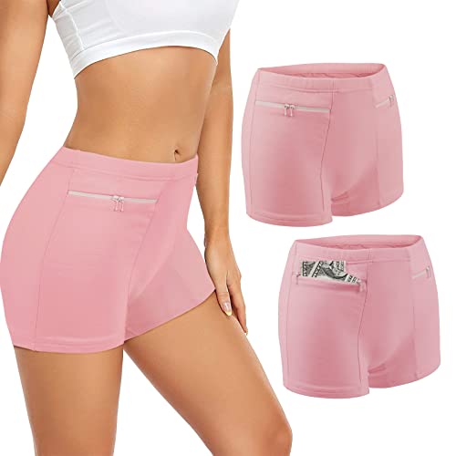 ANLINKSHINE Women's Secret Pocket Travel Boxers (Pink) - XL
