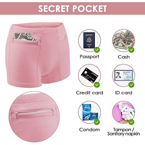 ANLINKSHINE Women's Secret Pocket Travel Boxers (Pink) - XL