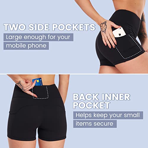Women's High Waist Workout Shorts with Pockets - White