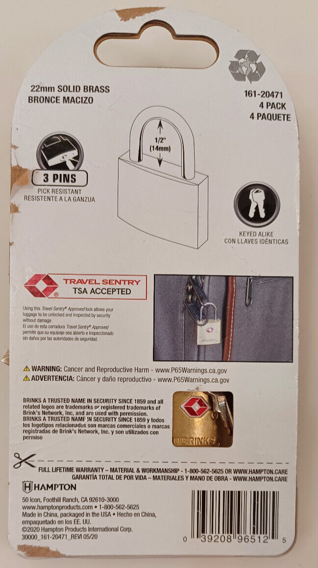 Pack of 4 TSA-Approved Luggage Padlocks