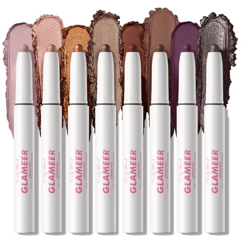 GLAMEER 8 Colors Glitter Eyeshadow Stick Set, Waterproof