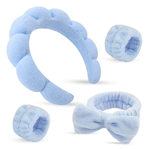 ATROCH Sponge Spa Headband & Wristband Set, Soft Skin Care Hair Band 4 Pcs