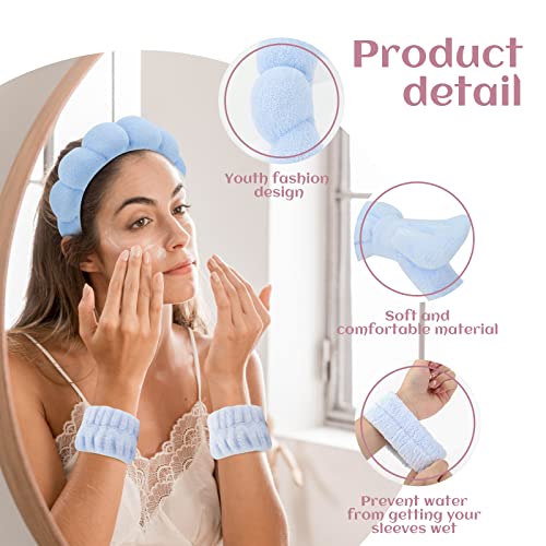 ATROCH Sponge Spa Headband & Wristband Set, Soft Skin Care Hair Band 4 Pcs