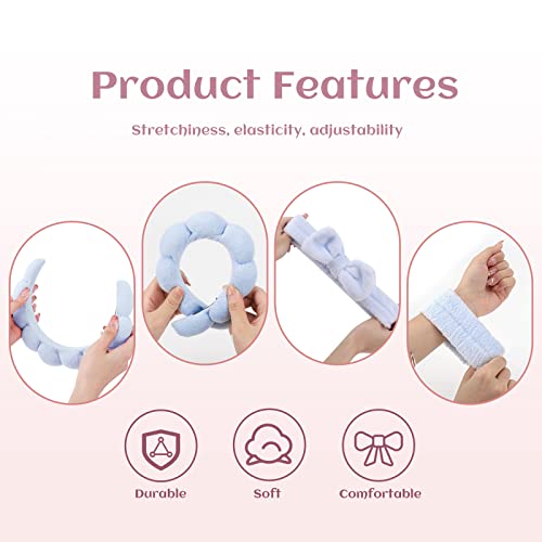 ATROCH Sponge Spa Headband & Wristband Set, Soft Skin Care Hair Band 4 Pcs